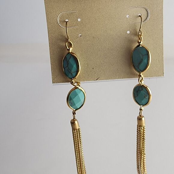 Natasha gold & aqua dangle earrings - Picture 3 of 3